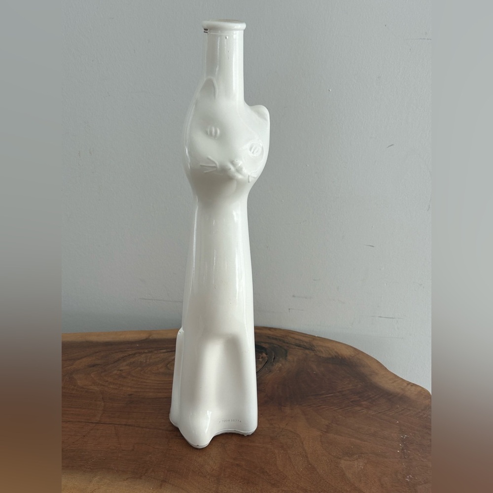 White Happy Cat Empty Wine Bottle 13” Tall